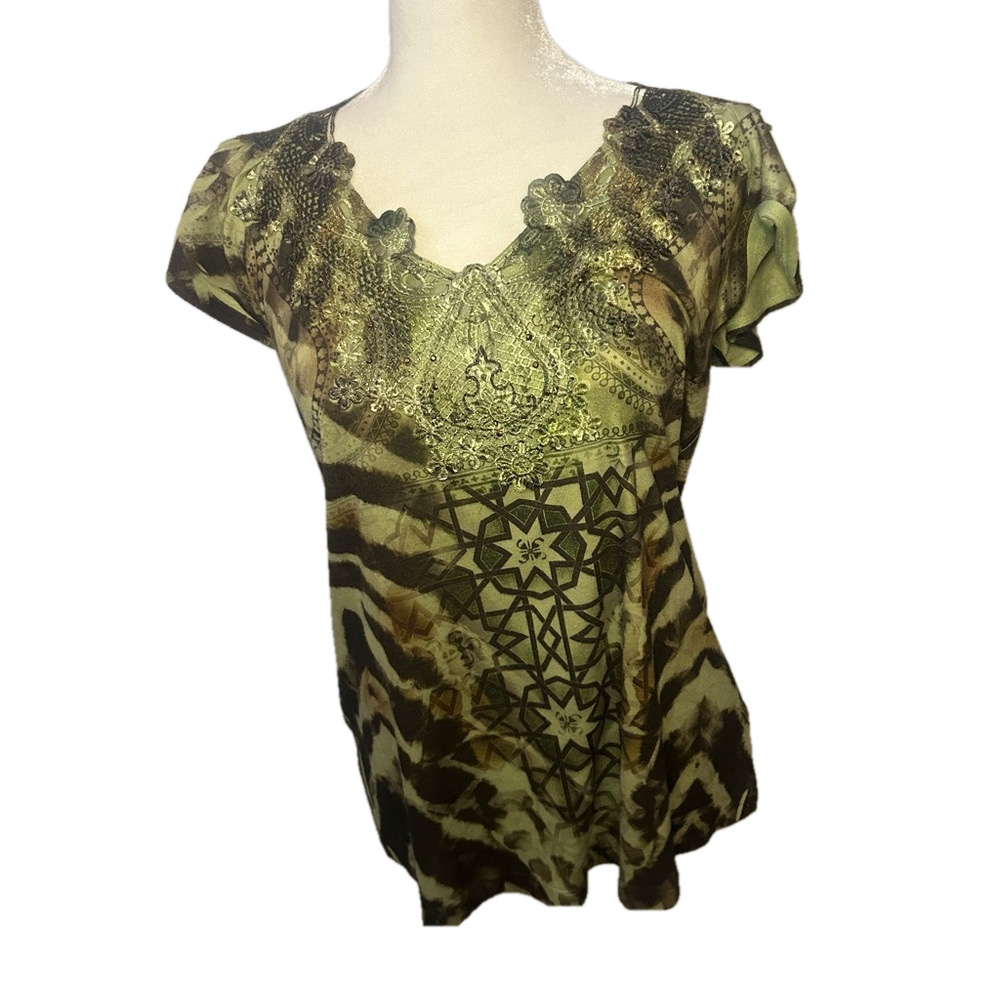One World Green Patterned Women's Top